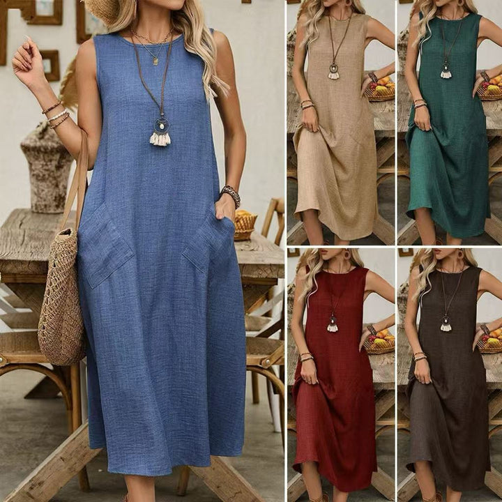Dame let sommer-midi kjole med praktiske lommer og casual pasform Stilla