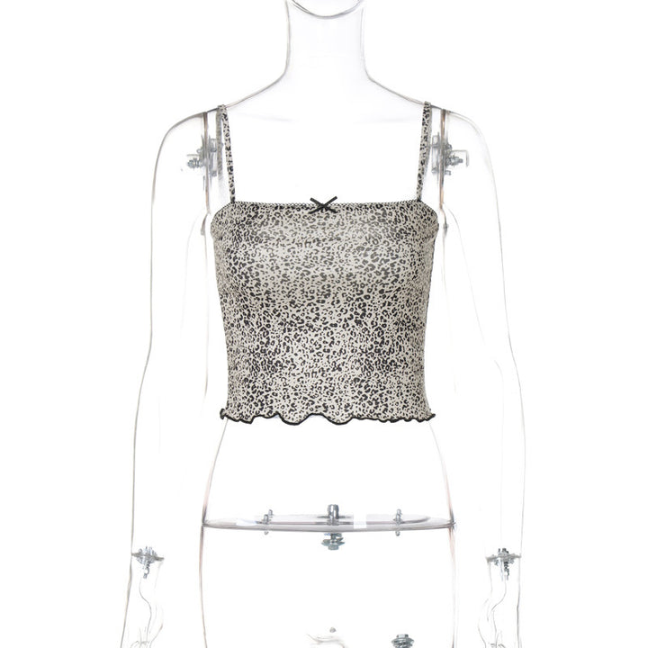 Dame Crop Top med trendy Leo-design og fine stropper Stilla