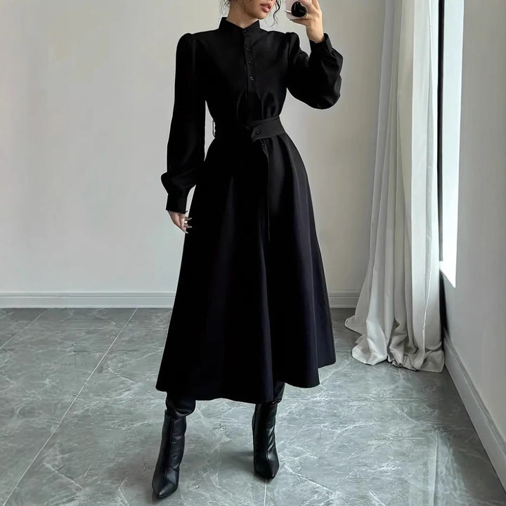 Dame knælang skjortekjole med taljebælte Stilla