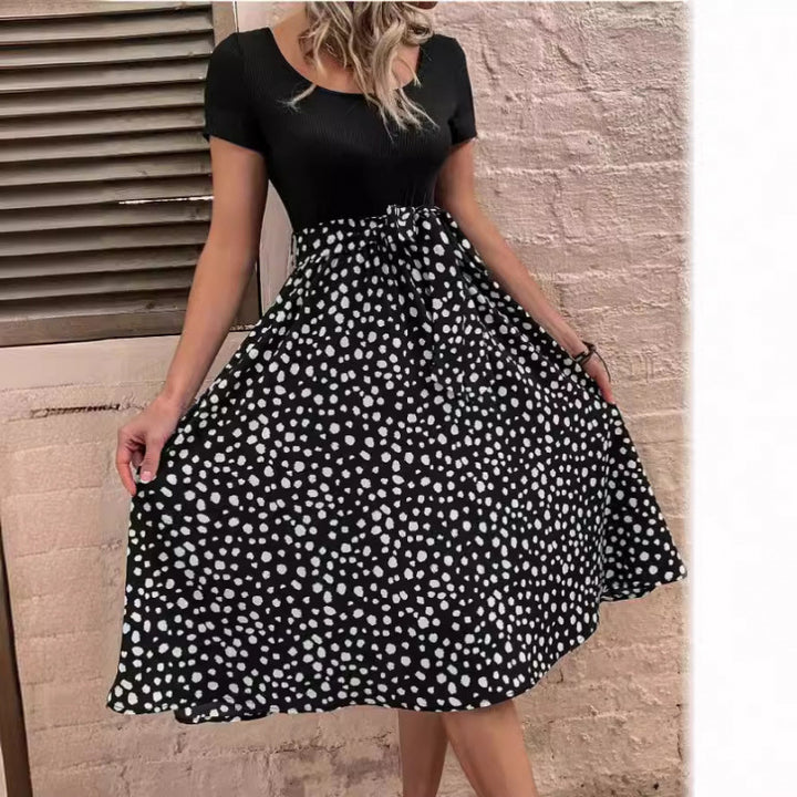 Dame Polka Dot A-Linie Kjole med figursyet Overdel Stilla