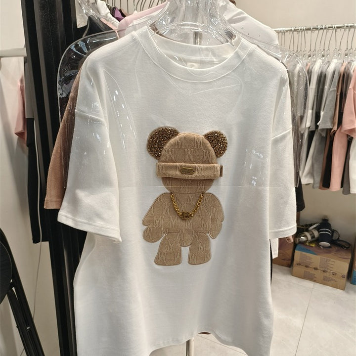 Dame T-shirt med kreativ bjørnemotiv og luksuriøse detaljer Stilla