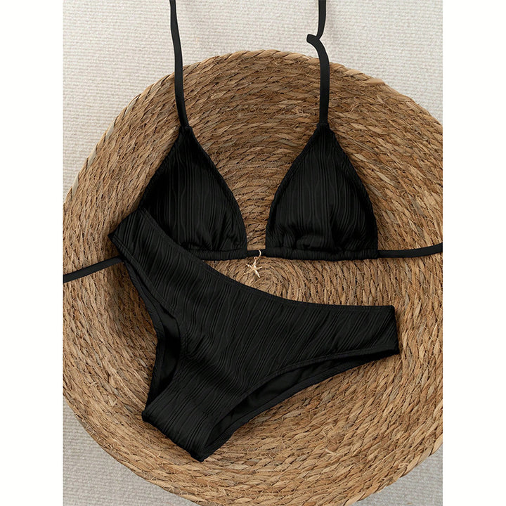 Dame Triangel-Bikini med struktureret overflade og justerbare stropper Skovae