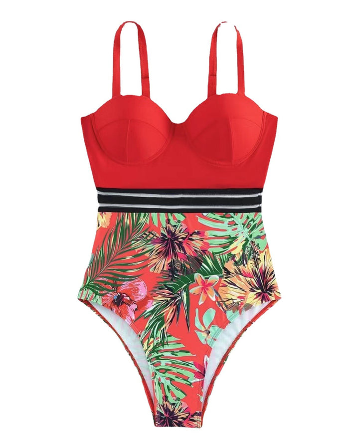 Dame bikinisæt med højt skåret trusse og blomstret design Stilla