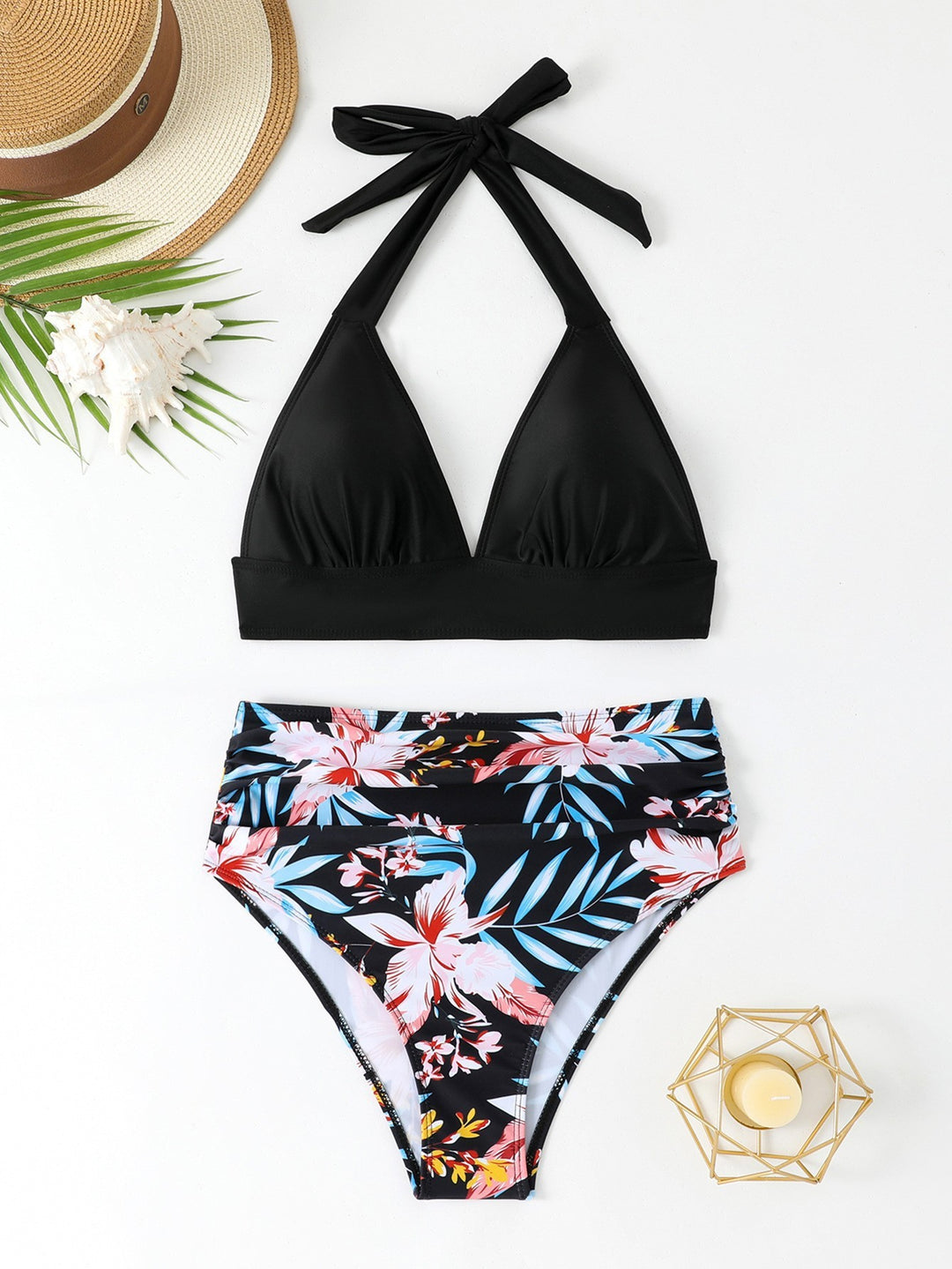 Dame bikini-sæt med blomstermønster og høj talje Stilla