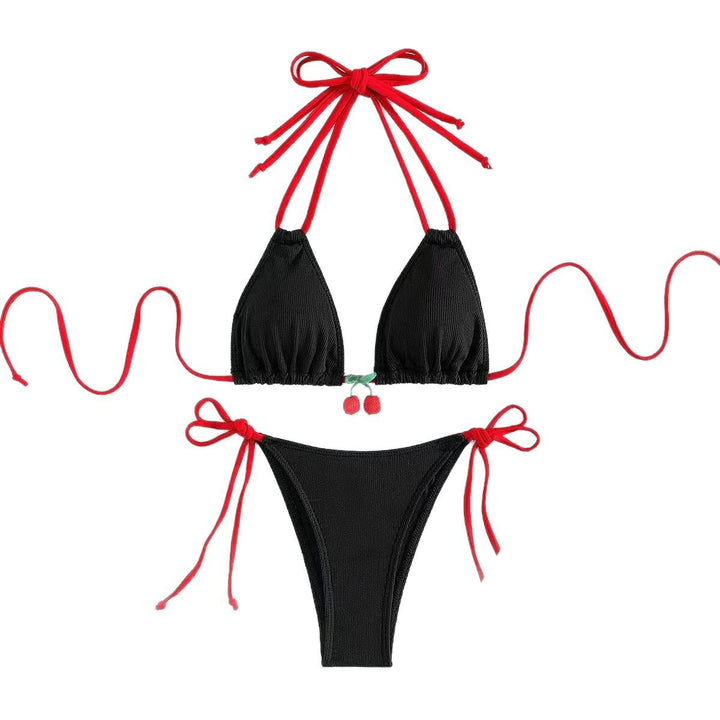 Dame Triangel-Bikini med legende kirsebær-design og justerbare bånd Stilla