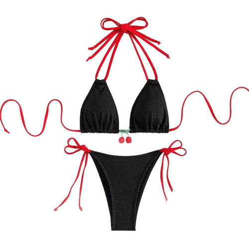 Dame Triangel-Bikini med legende kirsebær-design og justerbare bånd Stilla