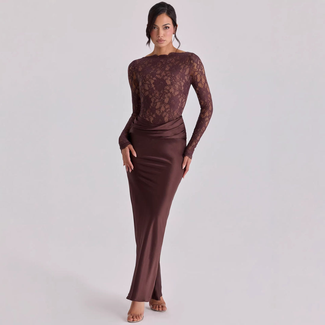 Damer Elegant spids top med flydende satin kjole Skovae
