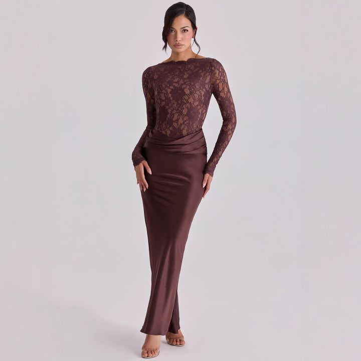 Damer Elegant spids top med flydende satin kjole Skovae
