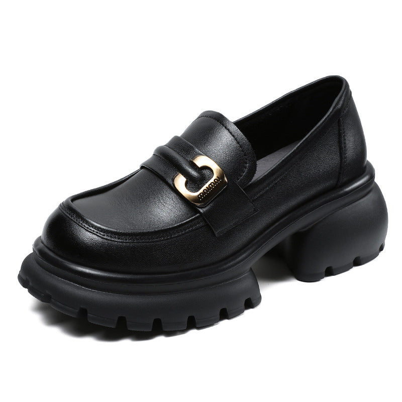 Femme Chunky Block Heel Loafers med Metallic-Accent Stilla