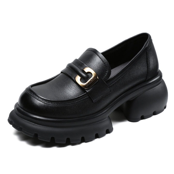 Femme Chunky Block Heel Loafers med Metallic-Accent Stilla