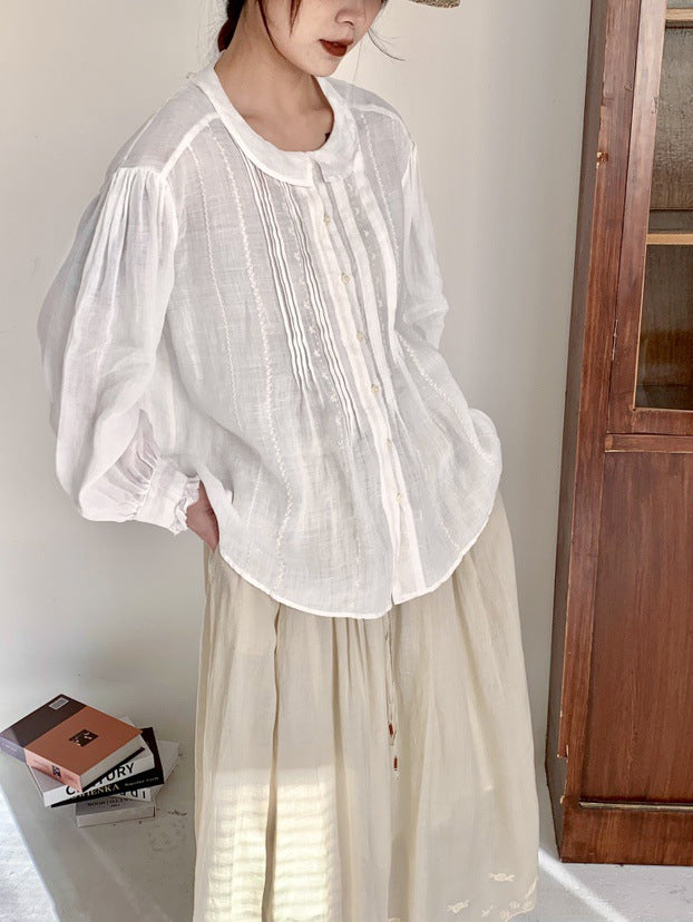 Femme Pliseret Struktureret Button-Up Bluse Stilla
