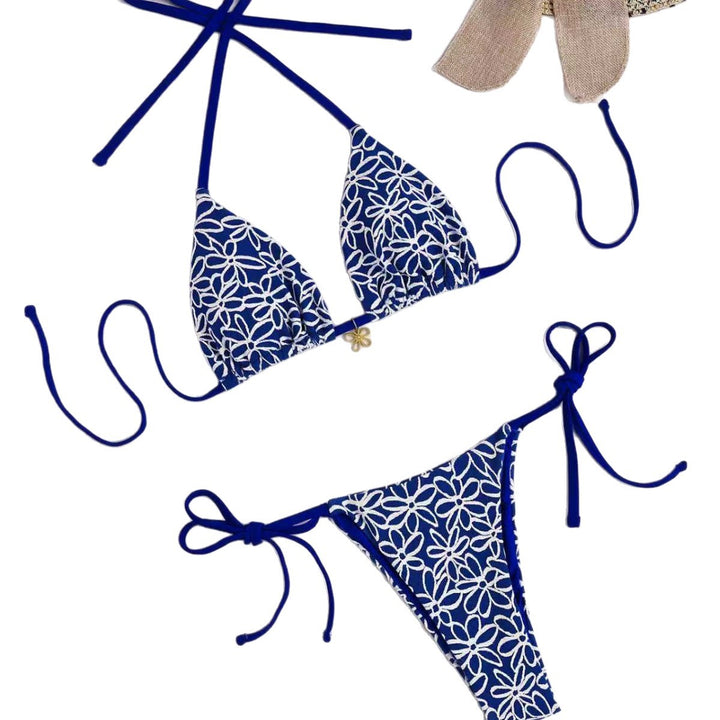Dame Triangel-Bikini med kontrasterende blomsterdesign Skovae