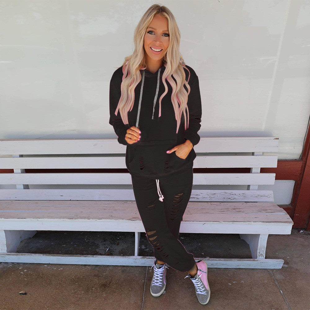 Dame mode Sweatpants-sæt med kreativt Destroyed-design Stilla