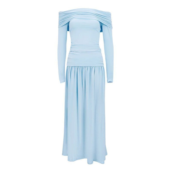 Dame maxikjole med elegant rynk og off-shoulder design Skovae