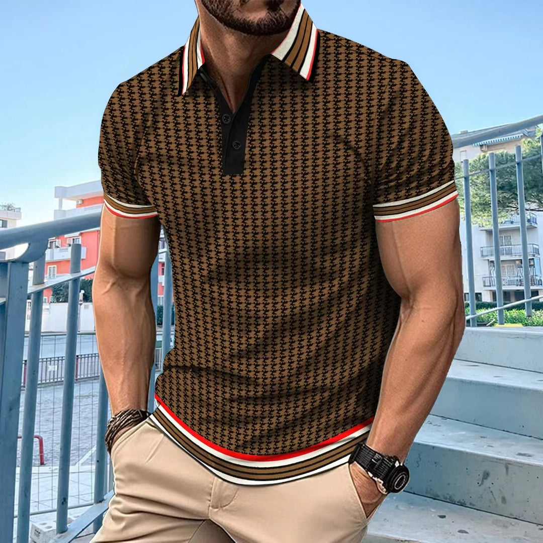 Herrer polo shirt med moderne houndstooth-mønster Stilla
