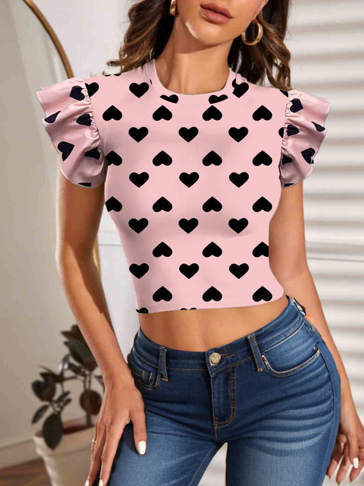 Dame Legende Crop-Top med flæse detaljer og hjerte mønster Stilla