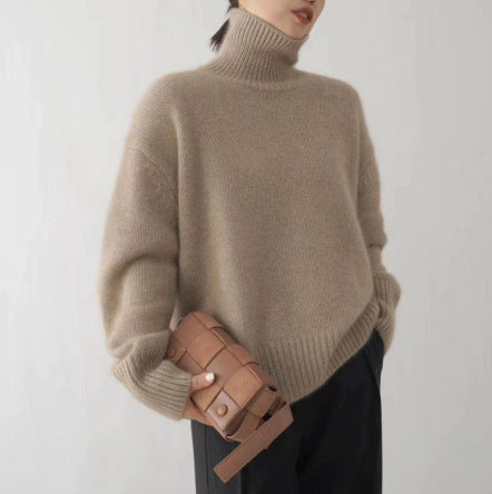 Femme Højhalset Tekstur Strikpullover Sweatshirt Stilla