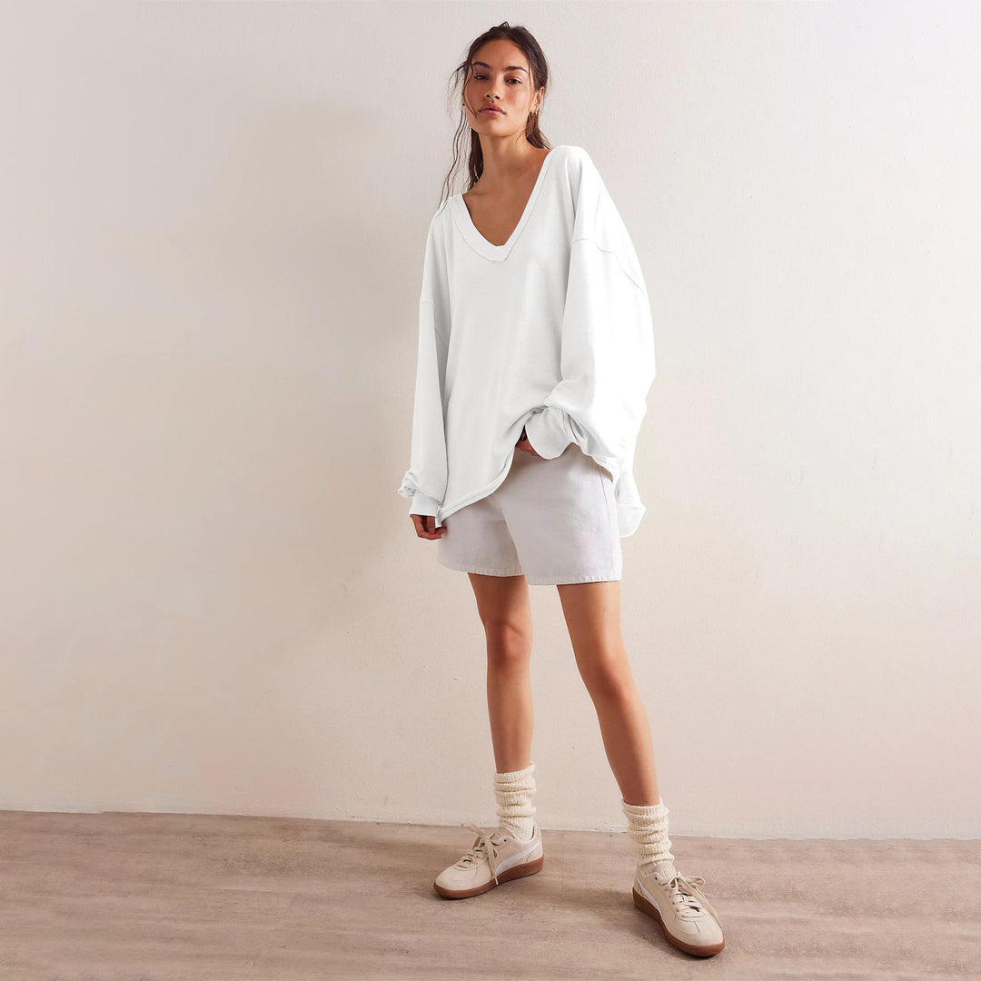 Dame oversized V-hals sweatshirt med afslappet pasform Stilla