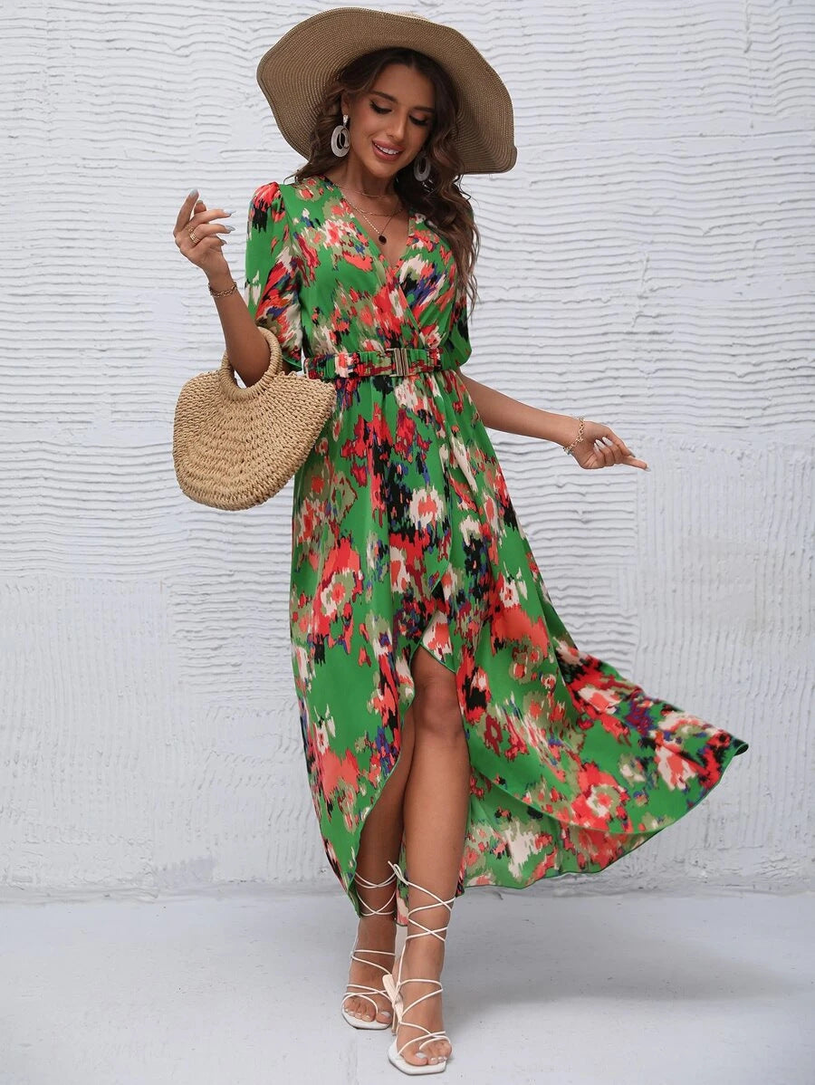 Kvinder Bohemian Floral Maxi Kjole med Sideslids Stilla