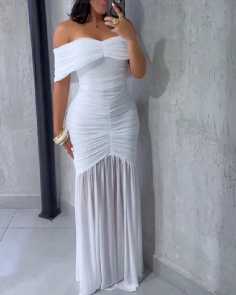 Dame Off-Shoulder Maxikjole med elegant rynkeeffekt Skovae