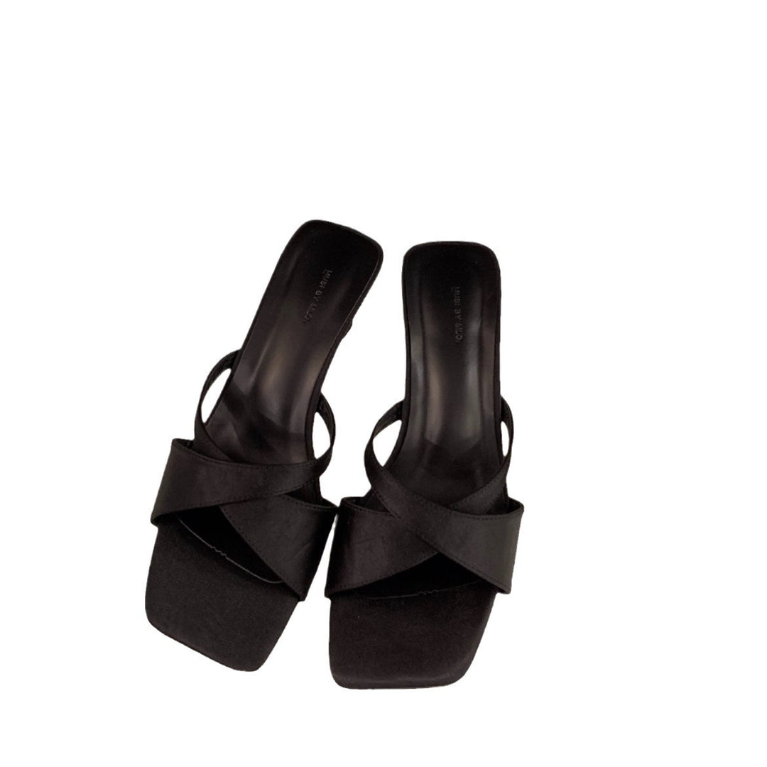 Dame Krydsrem Metallisk Slide Sandaler Stilla