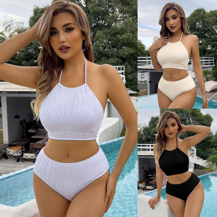 Dame bikini sæt med højtaljede underbukser og stilfuld flæse-design Stilla