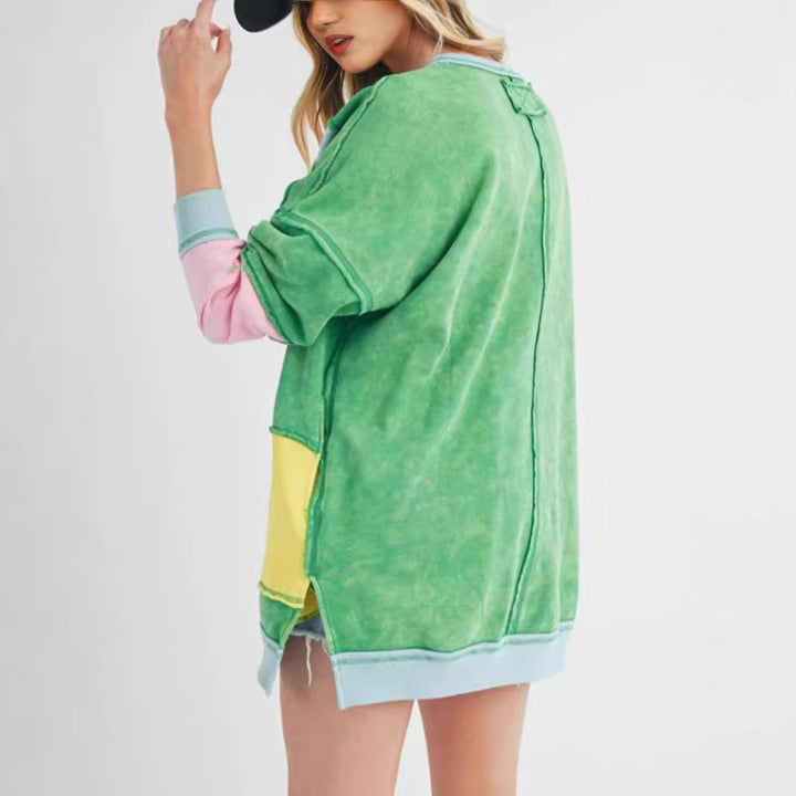 Dame Oversized Strikpullover med fashionable farveblockdesign Stilla