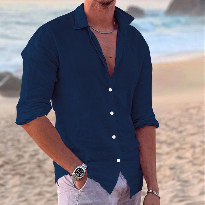 Herrer Let Casual Linned Knap-Down Skjorte Stilla