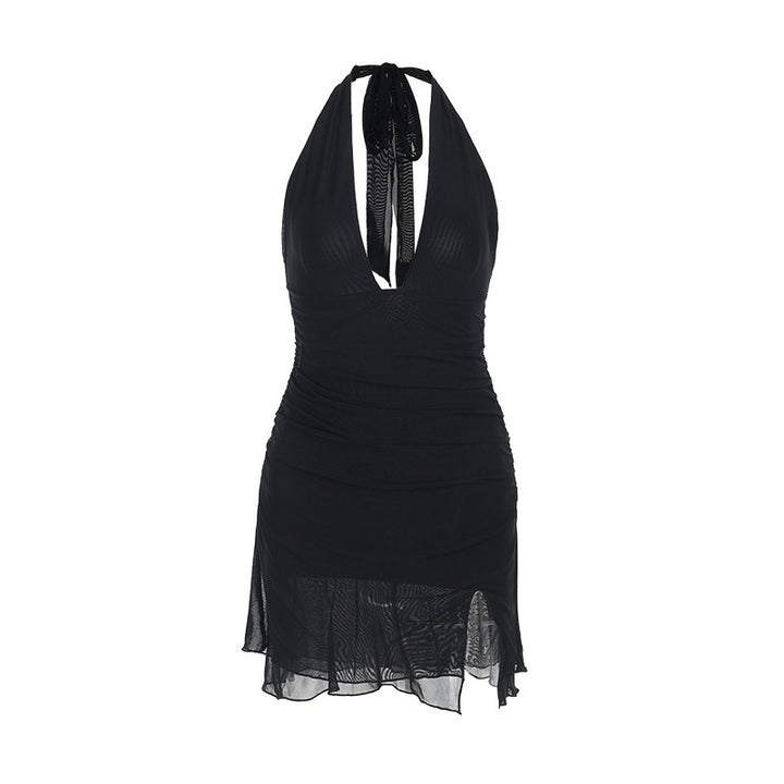 Dame Halterneck Mini Kjole med elegant split og figursygt design Skovae