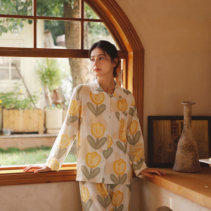 Dame Pyjama-sæt med blomster mønster og komfortabel pasform Stilla