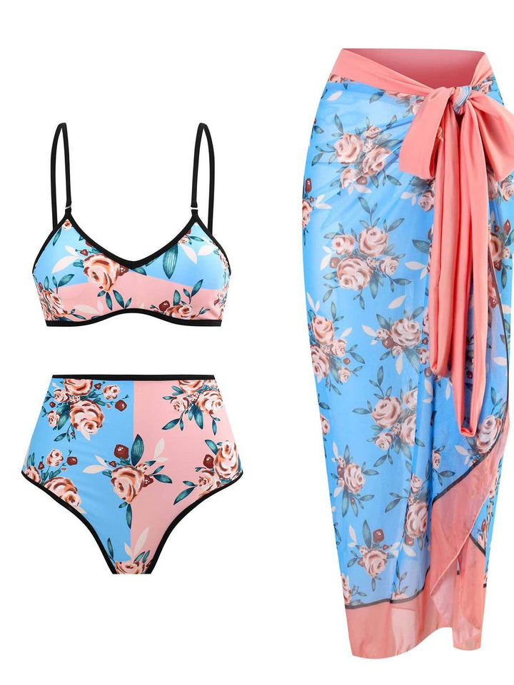Dame bikini-sæt med blomsterdesign og elegant indpakningsnederdel Stilla