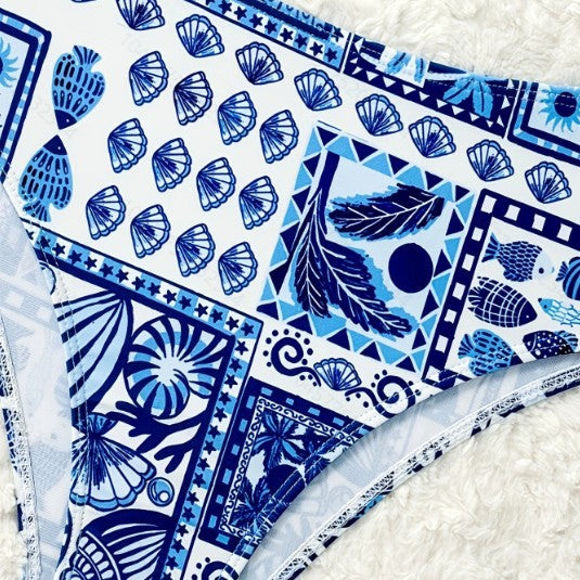 Dame Højskåret Bikini-Sæt med modigt Flise-Mønster Stilla