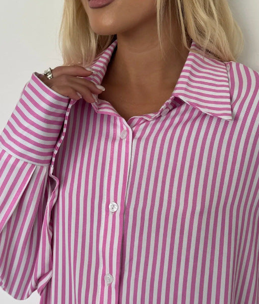 Dame Oversize Bluse med stribemønster og volumøse ærmer Stilla