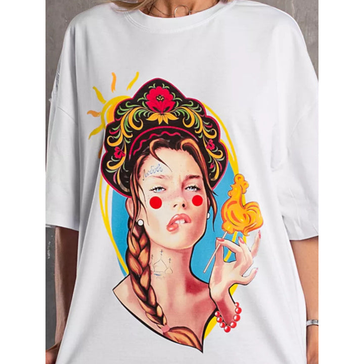 Dame T-shirt med kunstnerisk tryk og afslappet oversized skæring Stilla