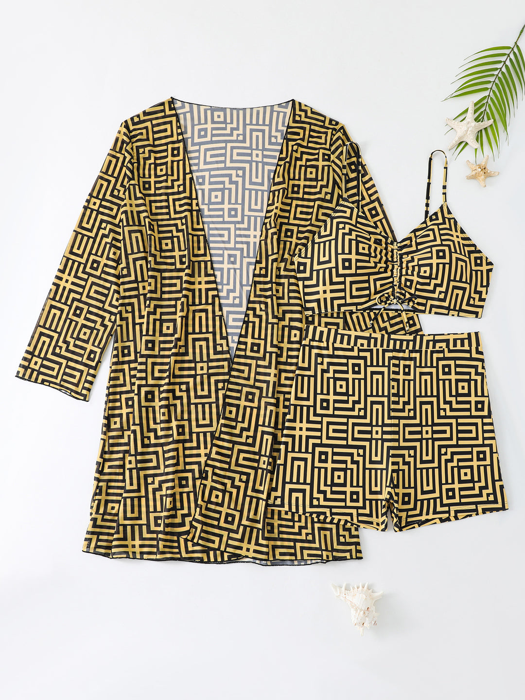 Dame Badetøjs-sæt med stilfuld kimono og shorts Skovae