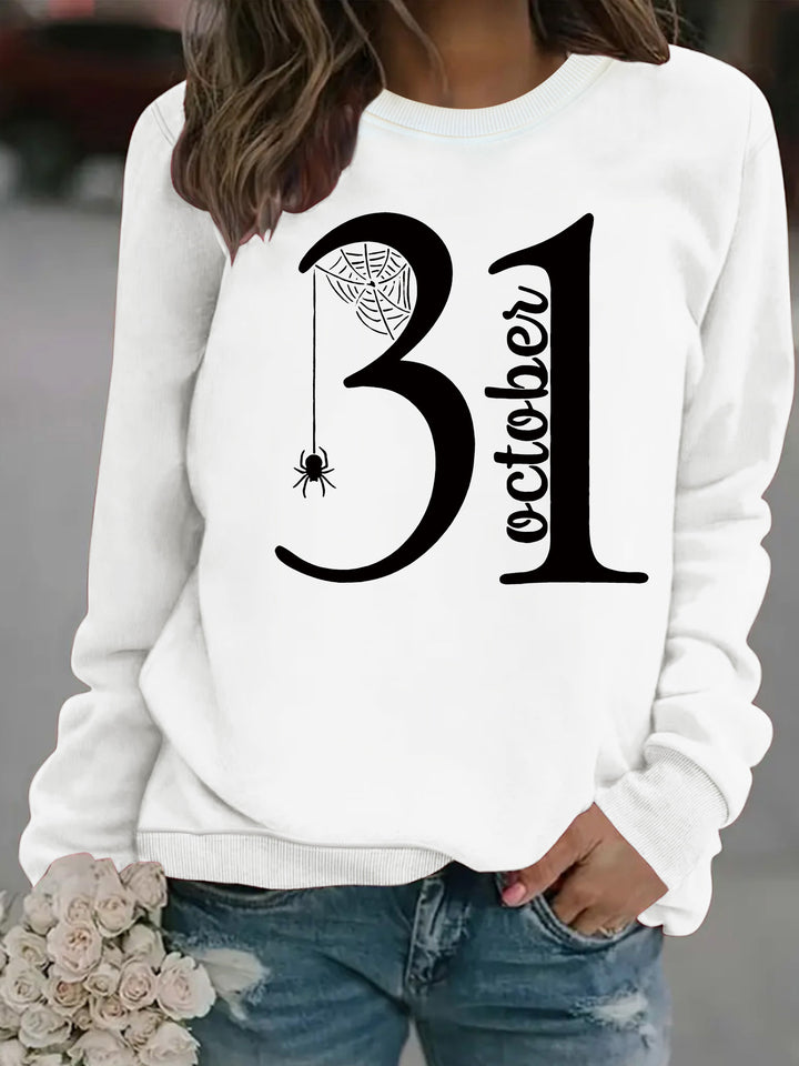 Kvindernes sweatshirt med kreativ Halloween-motiv og behagelig pasform Stilla