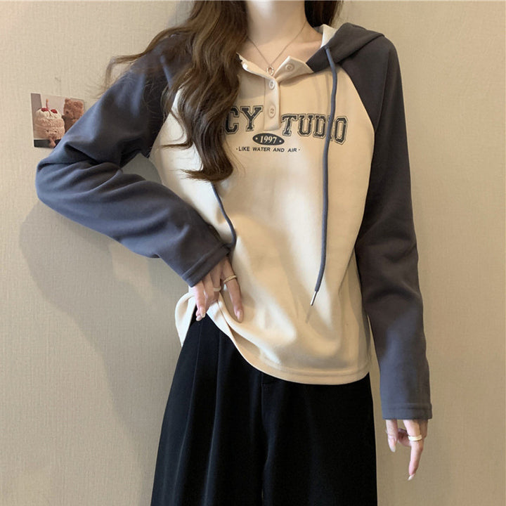 Femme Casual Kontrast Hoodie med knapdetalje Stilla