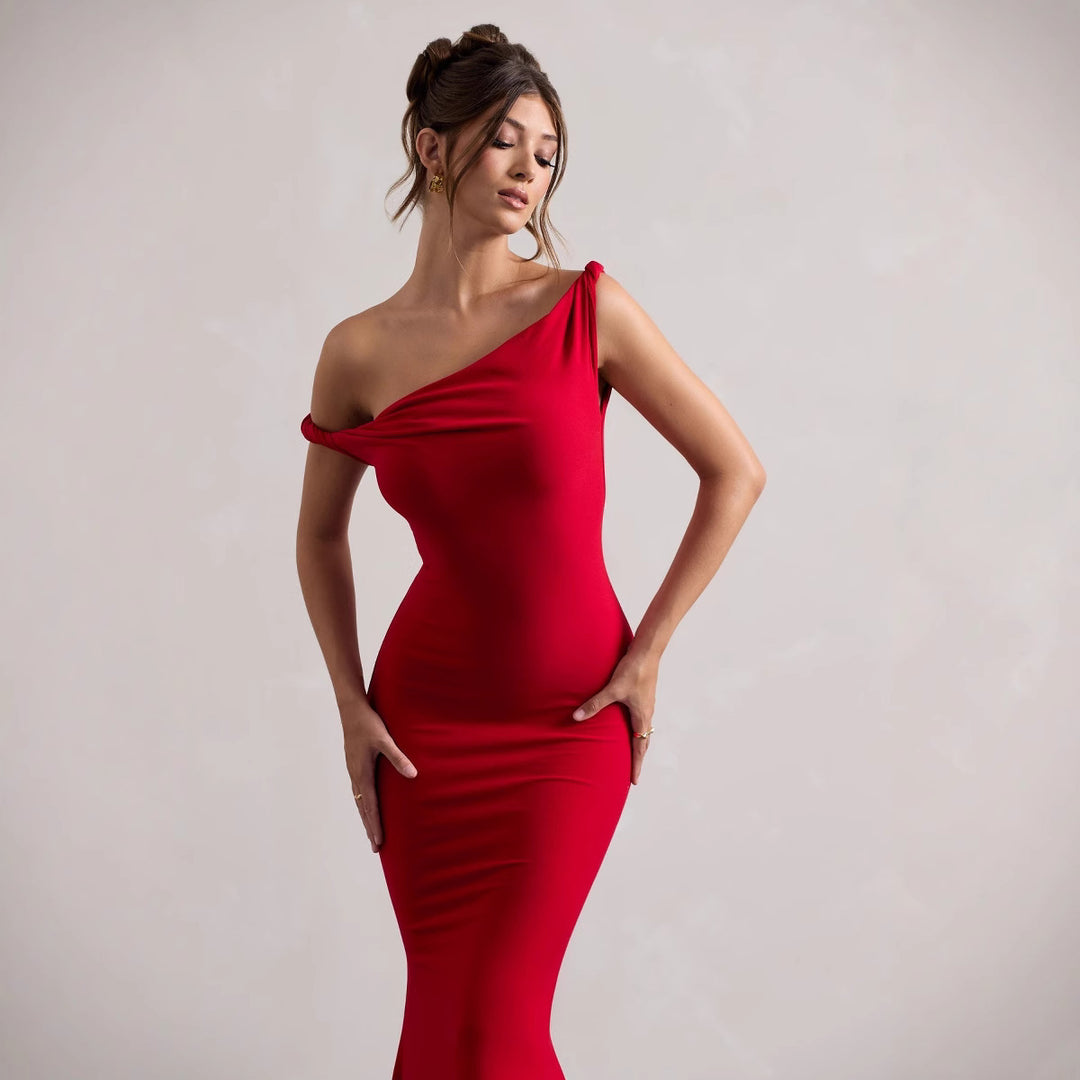 Dame Elegante En-Skulder-Maxi-Kjole Stilla