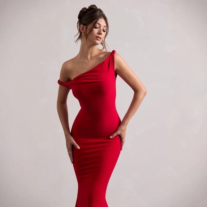 Elegant dame-en-skulder-maksikjole Stilla