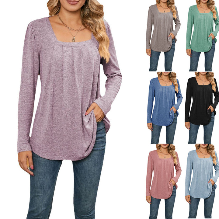 Dame mode longsleeve T-shirt med V-hals og lommer Stilla