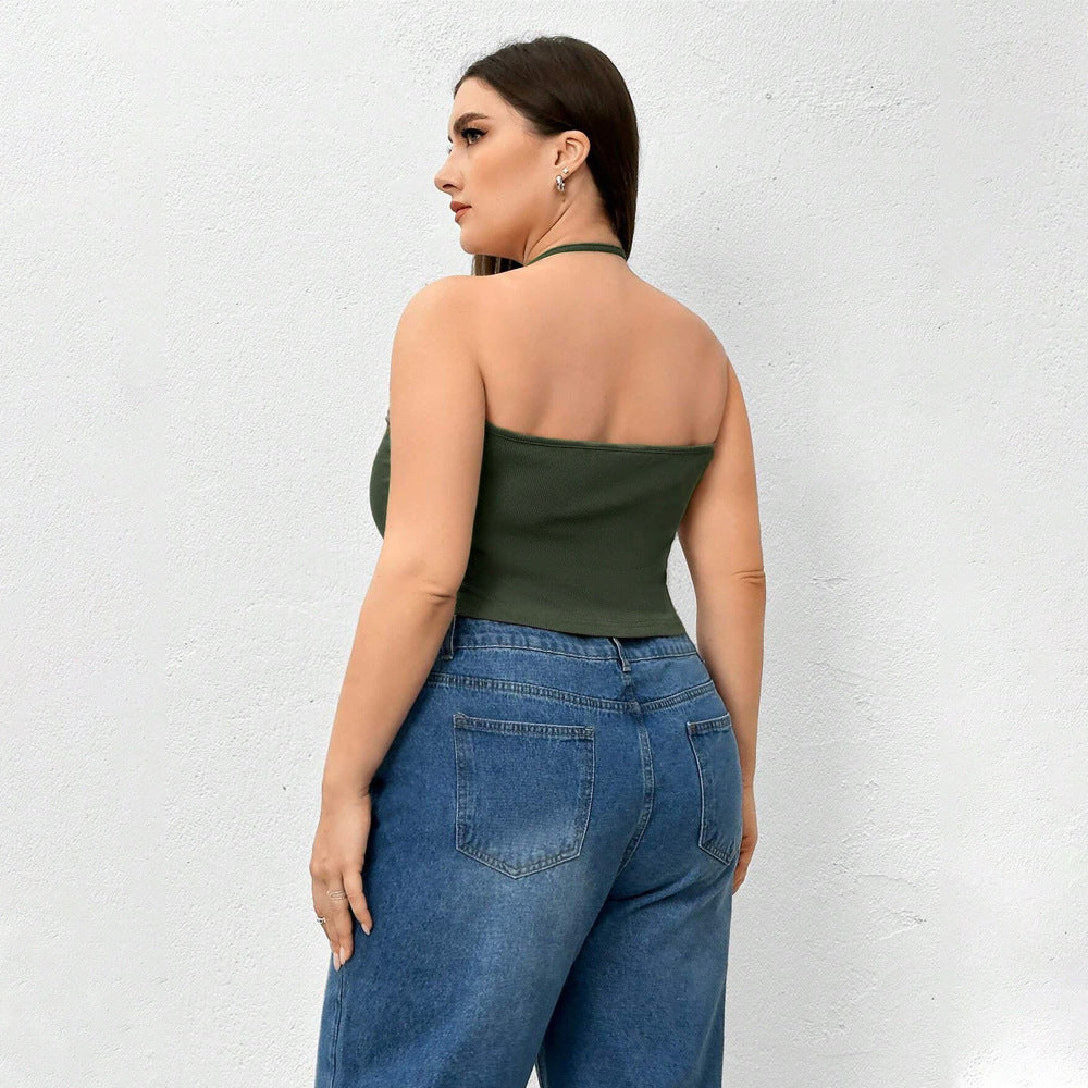 Dame sporty crop-top med V-udskæring og fin ribstruktur Stilla
