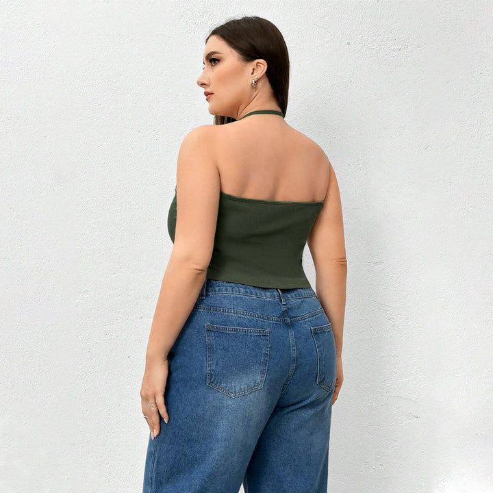 Dame sporty crop-top med V-udskæring og fin ribstruktur Stilla