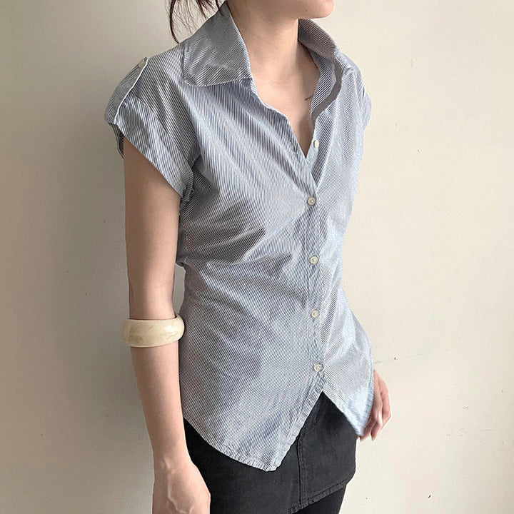 Dame elegant bluse med moderne striber Skovae