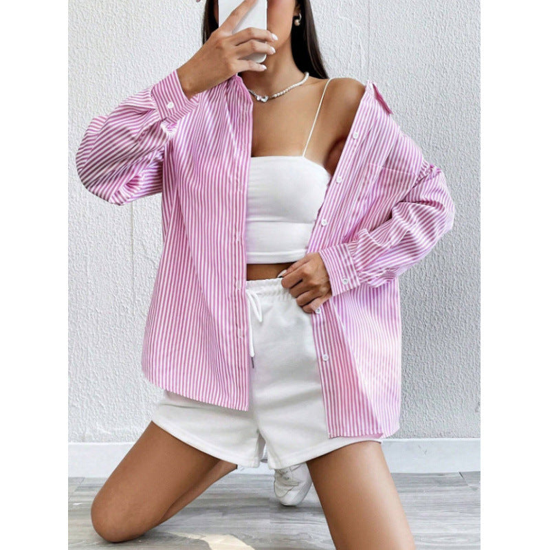 Dame Oversize Skjorte med fine Striber Stilla