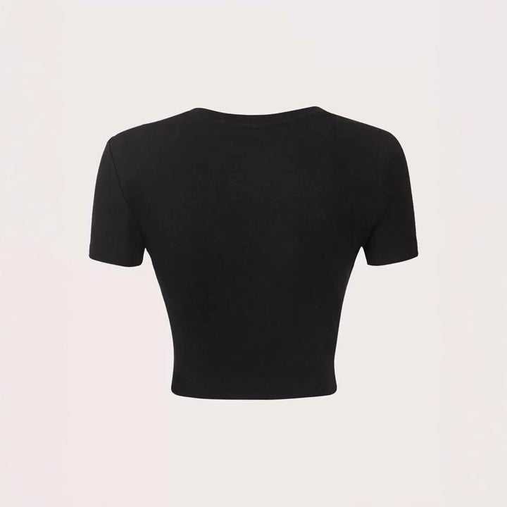 Kvinde Crop-Cardigan med kreativ statementtryk Skovae