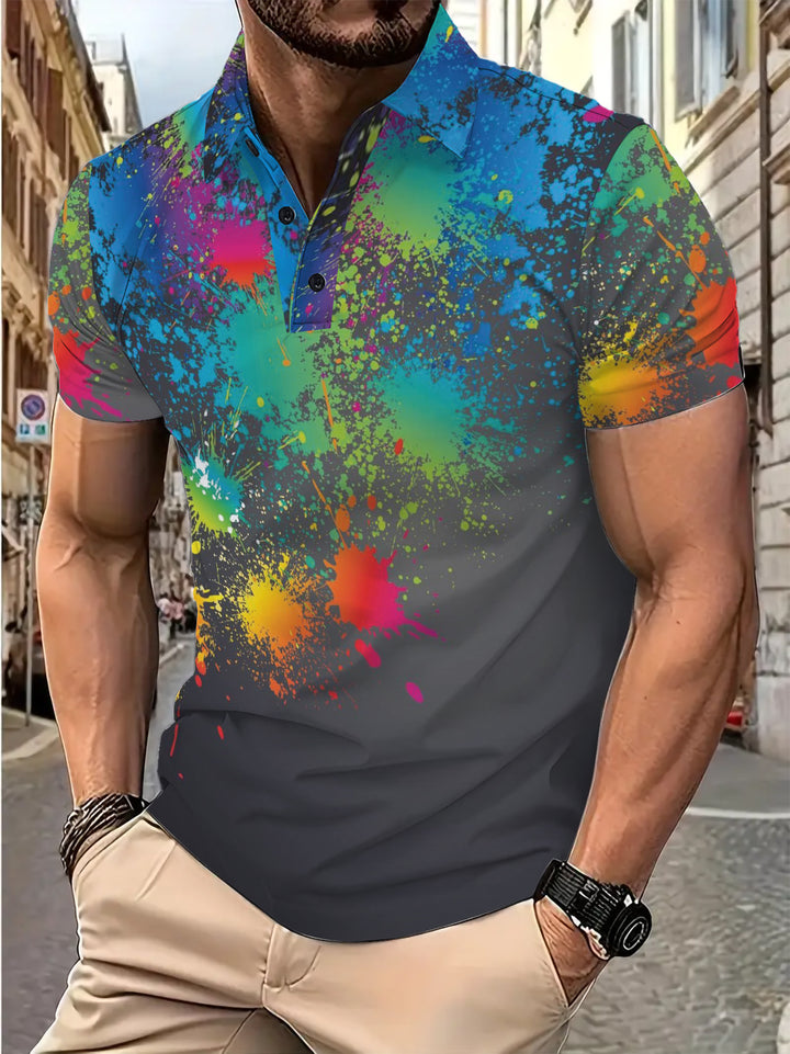 Herren Poloshirt med farverigt sprøjtedesign Stilla