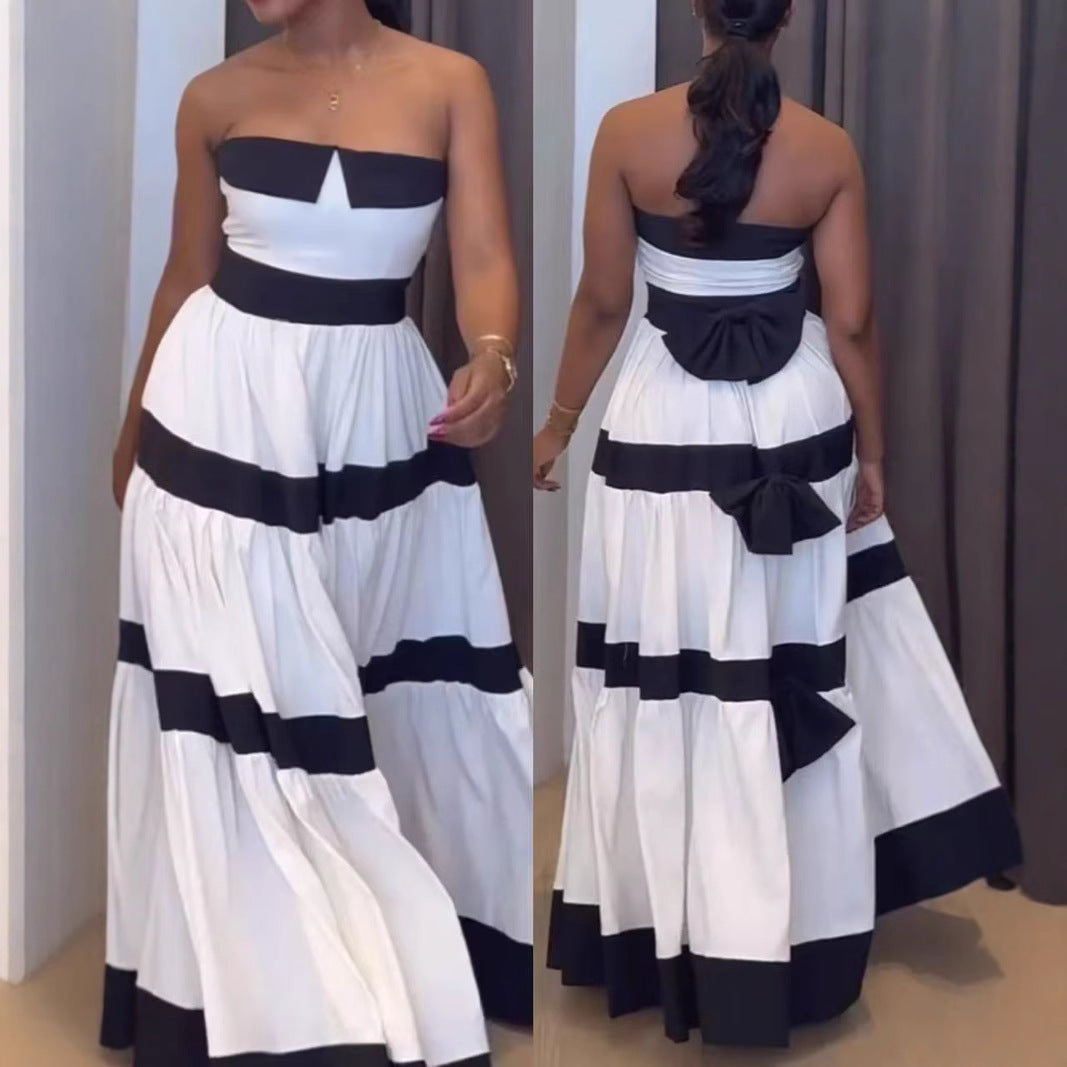 Dame maxikjole med fashionable stribet mønster og elegant rygdetalje Stilla