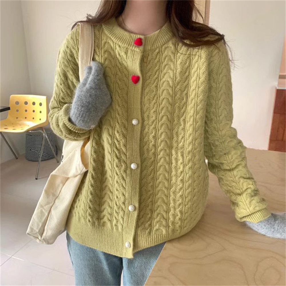 Femme Kabelstrik-Cardigan med hjerteknapdetalje Stilla