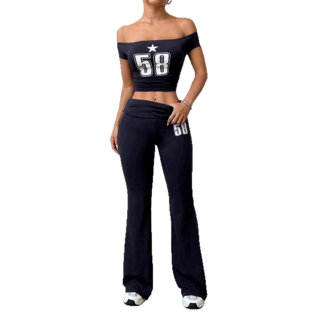 Dame Off-Shoulder Crop-Top og brede bukser sæt Skovae