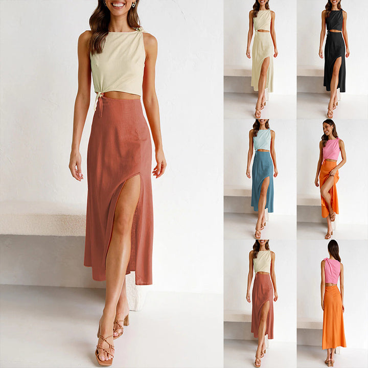 Dame Chic To-Delt Crop Top og Maxi Nederdel Sæt Stilla